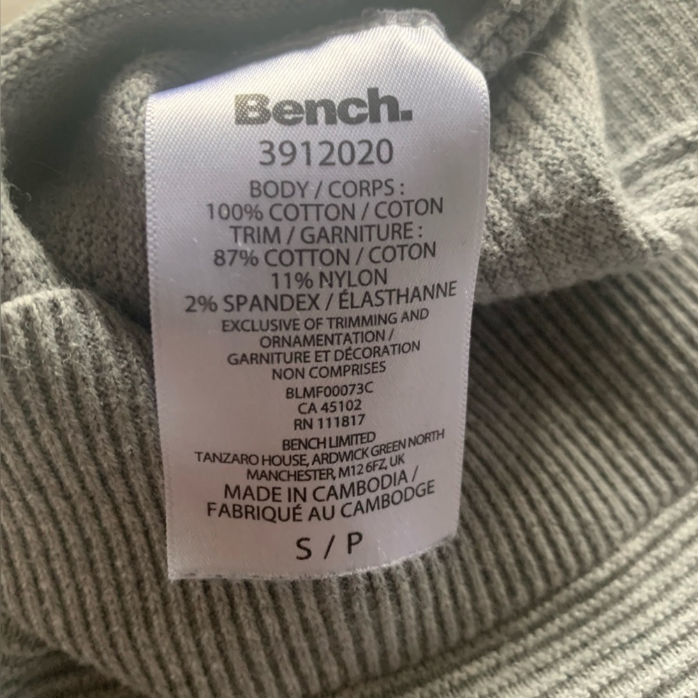 Bench Sweater Fine Ribbed Knit 100%Cotton Crewneck Pullover Sporty Preppy Grey S - Picture 9 of 11